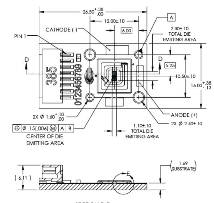 Mechanical Drawing - Luminus Devices CBM-25X-UV Ultraviolet Chip On Board LEDs